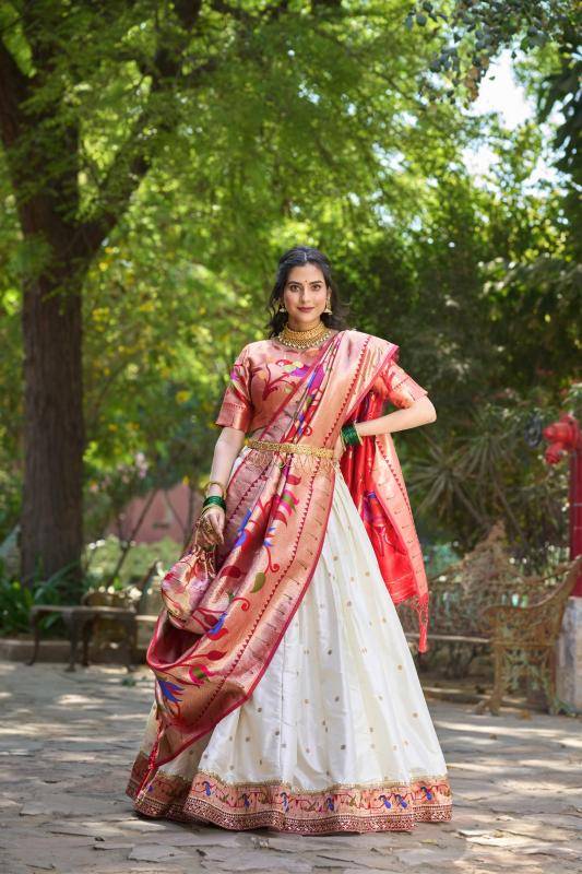 LNB 2005 Jacquard Silk WHT Online lehenga choli stores in Pune